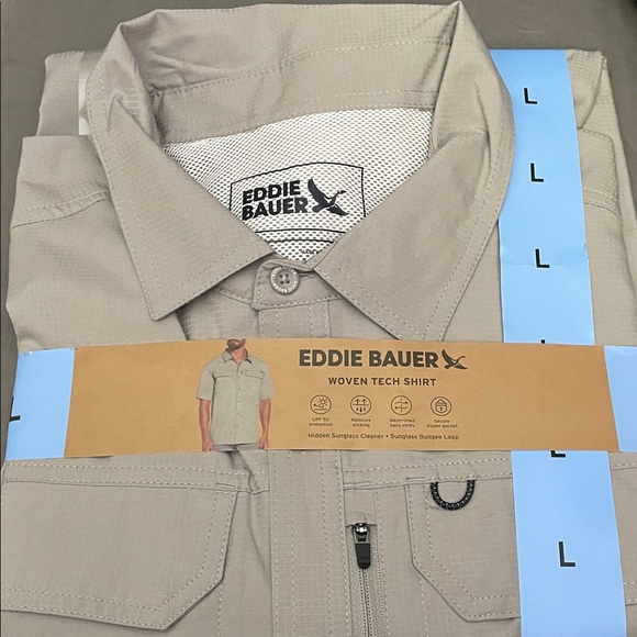 Eddie Bauer Men's woven Tech Light Gray Casual Button Down Shirt New With Tag Lg - Picture 5 of 8